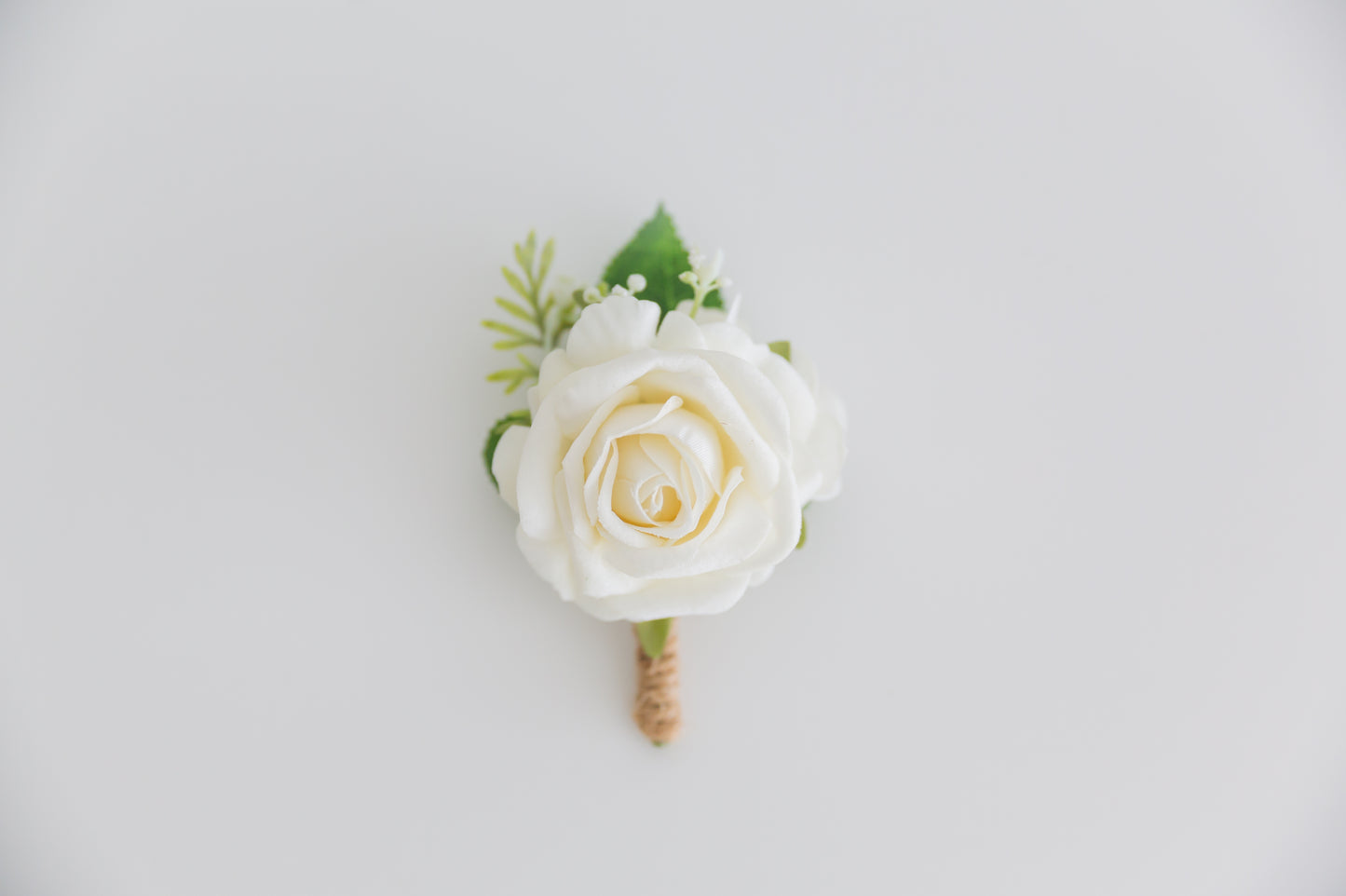 Green + White Rose Boutonniere