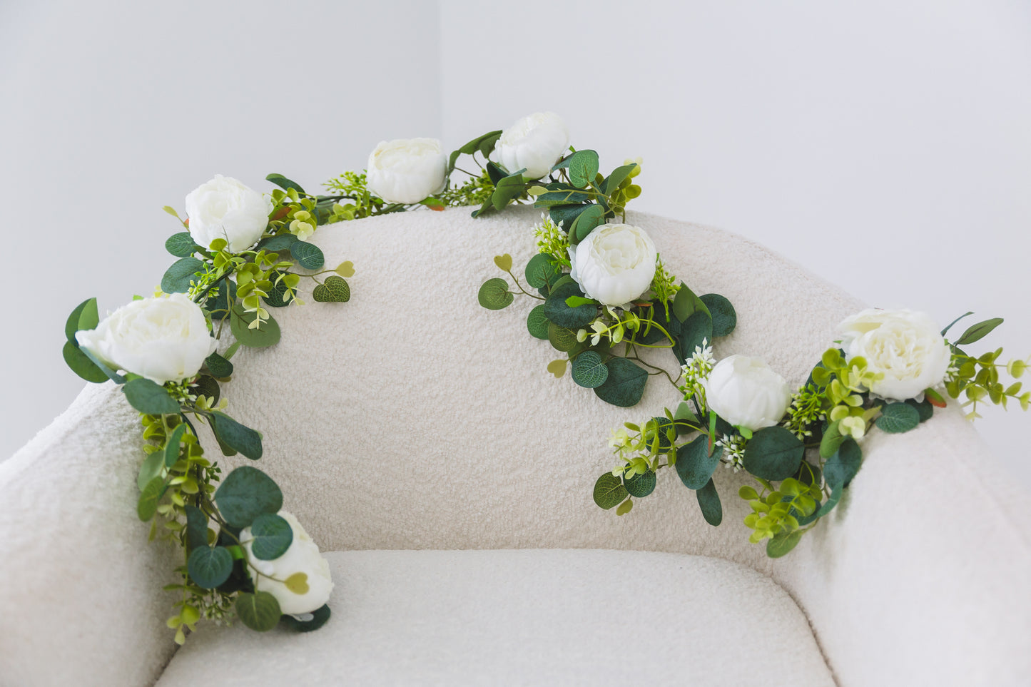 Green + White Peony Garland